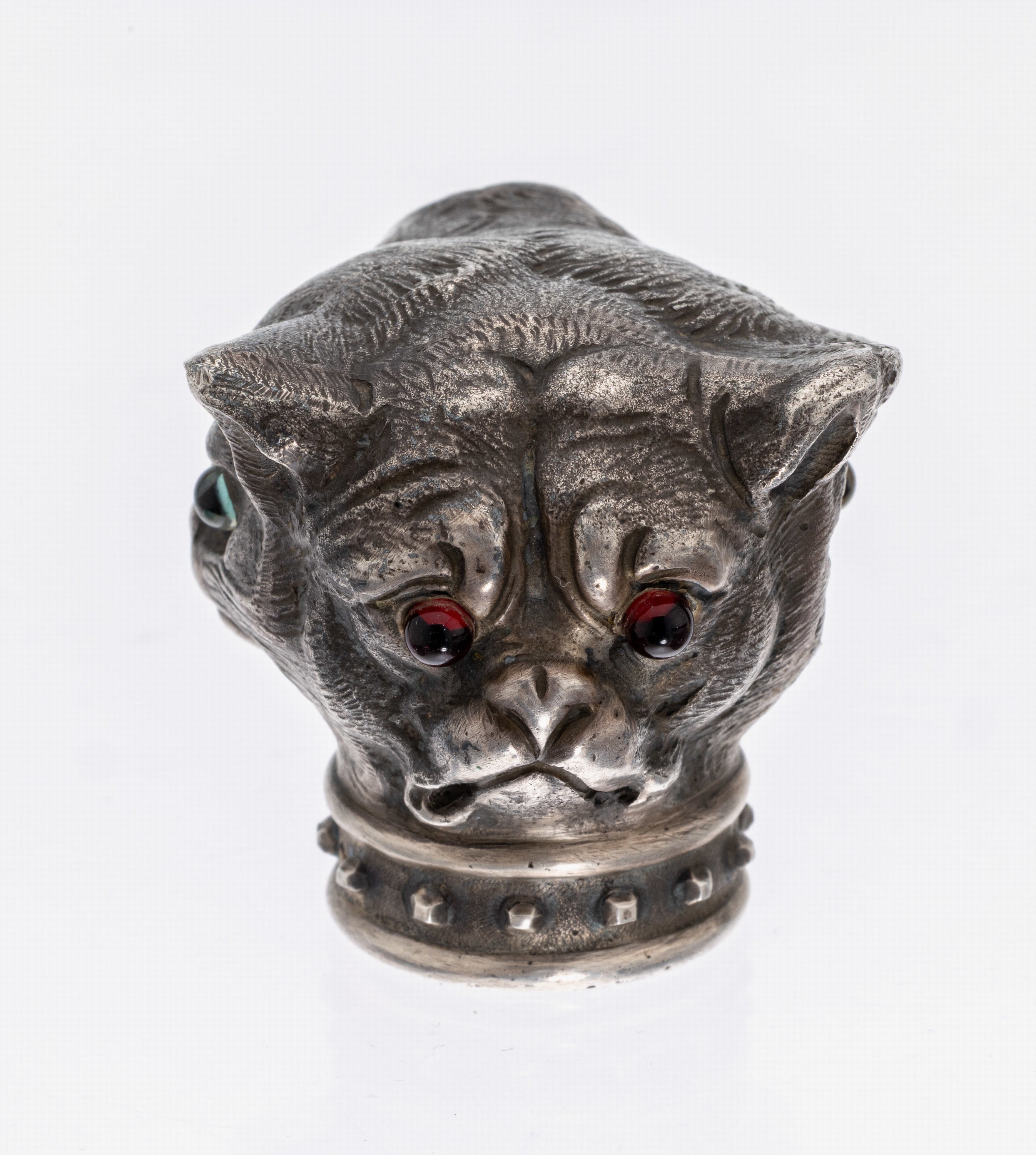 Detail a: Sehr ausgefallener Spazierstockgriff mit 3 verschiedenen Darstellungen, Frankreich um 1900, 800er Silber, Meistermarke Eugene Lefebvre, sehr schwere ...