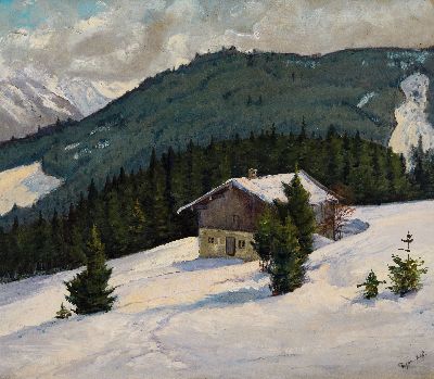 Image 26954958 - Franz Degen, 1873-1914 Hannover, Winter im Werdenfelser Land, Öl/Malkarton, rechts ...