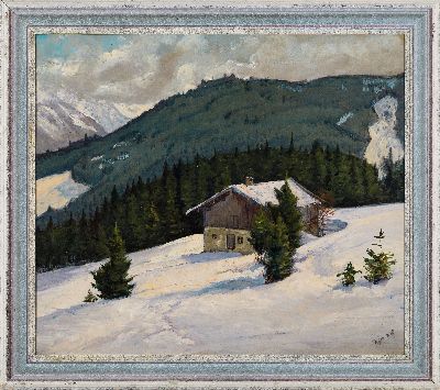 26954958k - Franz Degen, 1873-1914 Hannover, Winter im Werdenfelser Land, Öl/Malkarton, rechts ...