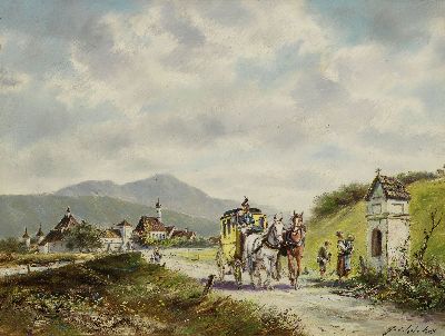 Image 26954959 - Max Heichele, 1890-1979 München, Bayerische Landschaft mit Postkutsche, ...