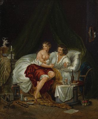 Image Unbekannter Künstler des 19. Jh., Erotische Szene im Boudoir, Öl/Metallblech, ...