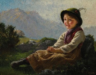 Image Karl Berger, 1875 Graz-1932, 2 Pendants: Bayerisches Mädchen und Junge in ...