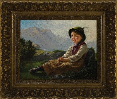 26954961k - Karl Berger, 1875 Graz-1932, 2 Pendants: Bayerisches Mädchen und Junge in ...