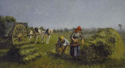Image 26954998 - Jules Jacques Veyrassat, 1828-1893, Bauernpaar bei der Ernte, im Hintergrund ein ...