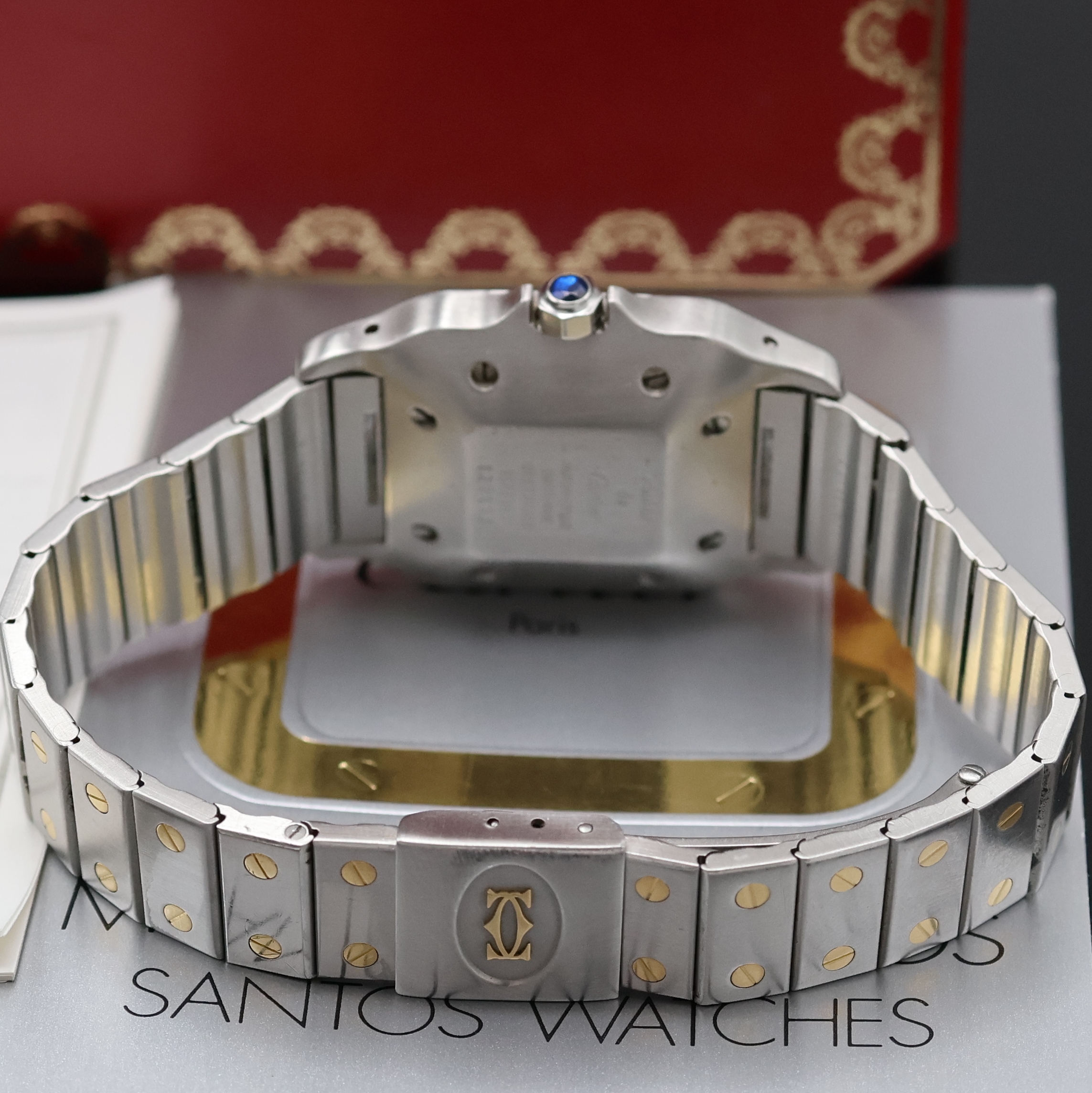 Detail b: CARTIER Santos Herrenarmbanduhr in Stahl/Gold Referenz 1172961, Schweiz um 1990, Automatik, Monocoque-Geh., Lünette 8-fach verschr., orig. ...