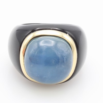 Image Ring aus Achat mit Aquamarin, Fassung GG 585/000, Aquamarincabochon, RW ca. 55/56 ...