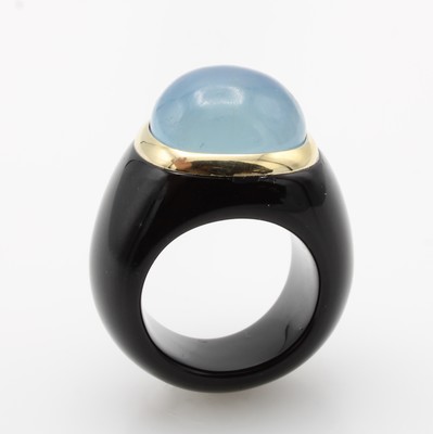 26955012a - Ring aus Achat mit Aquamarin, Fassung GG 585/000, Aquamarincabochon, RW ca. 55/56 ...
