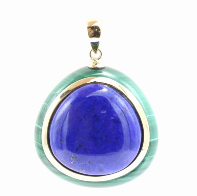 Image Anhänger mit Lapislazuli auf Malachitplatte, GG 585/000, Maße ca. 2.5x2.5 cm ...