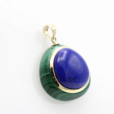 26955016a - Anhänger mit Lapislazuli auf Malachitplatte, GG 585/000, Maße ca. 2.5x2.5 cm ...