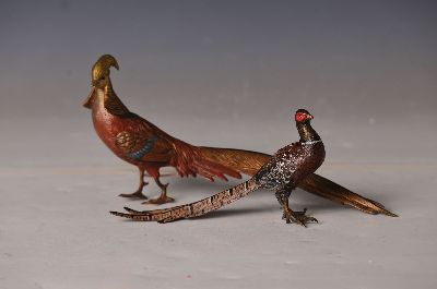 Image Zwei Wiener Bronzen, 1.H.20.Jh., Goldfasan und Auerhahn, ungemarkt, naturalistisch ...