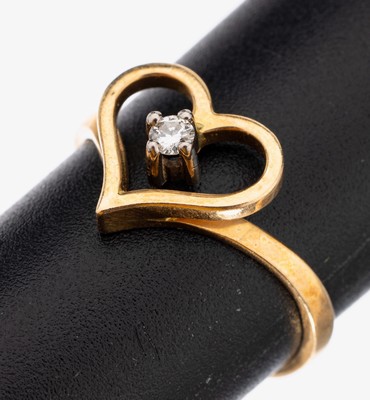 Image 18 kt Gold Brillant-Ring, GG/WG 750/000, Ringkopf in Form eines Herzen, in WG ...