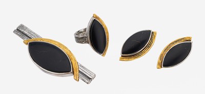 Image Silber und 14 kt Gold Onyx-Schmuckset, 925er Silber und GG 585/000, ...