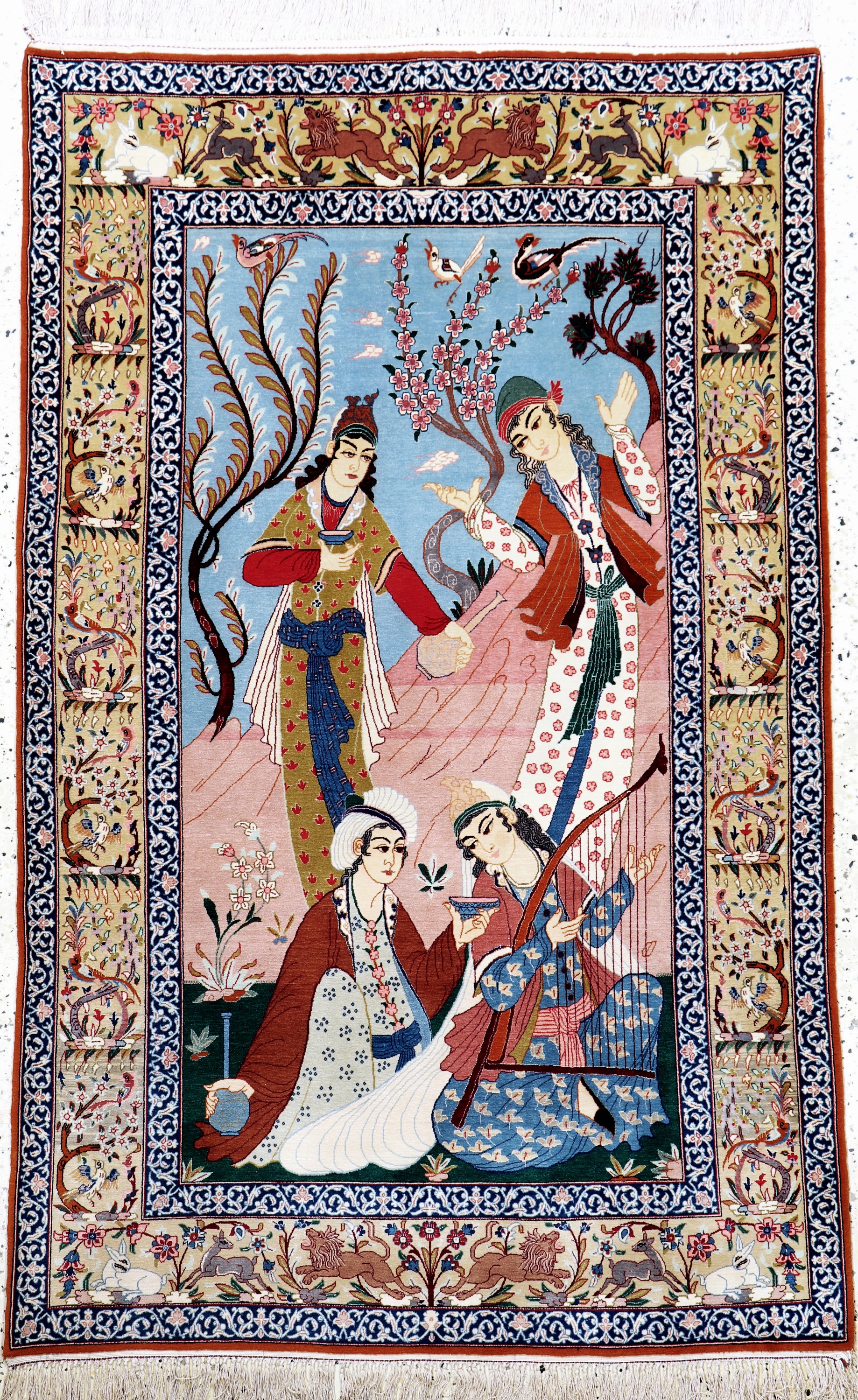 Esfahan fein, Persien, Mitte 20.Jhd, Korkwolle mit und auf Seide, ca. 163 x 103 cm,ca. 1,0 Mio. Kn/qm, EHZ: 1-2