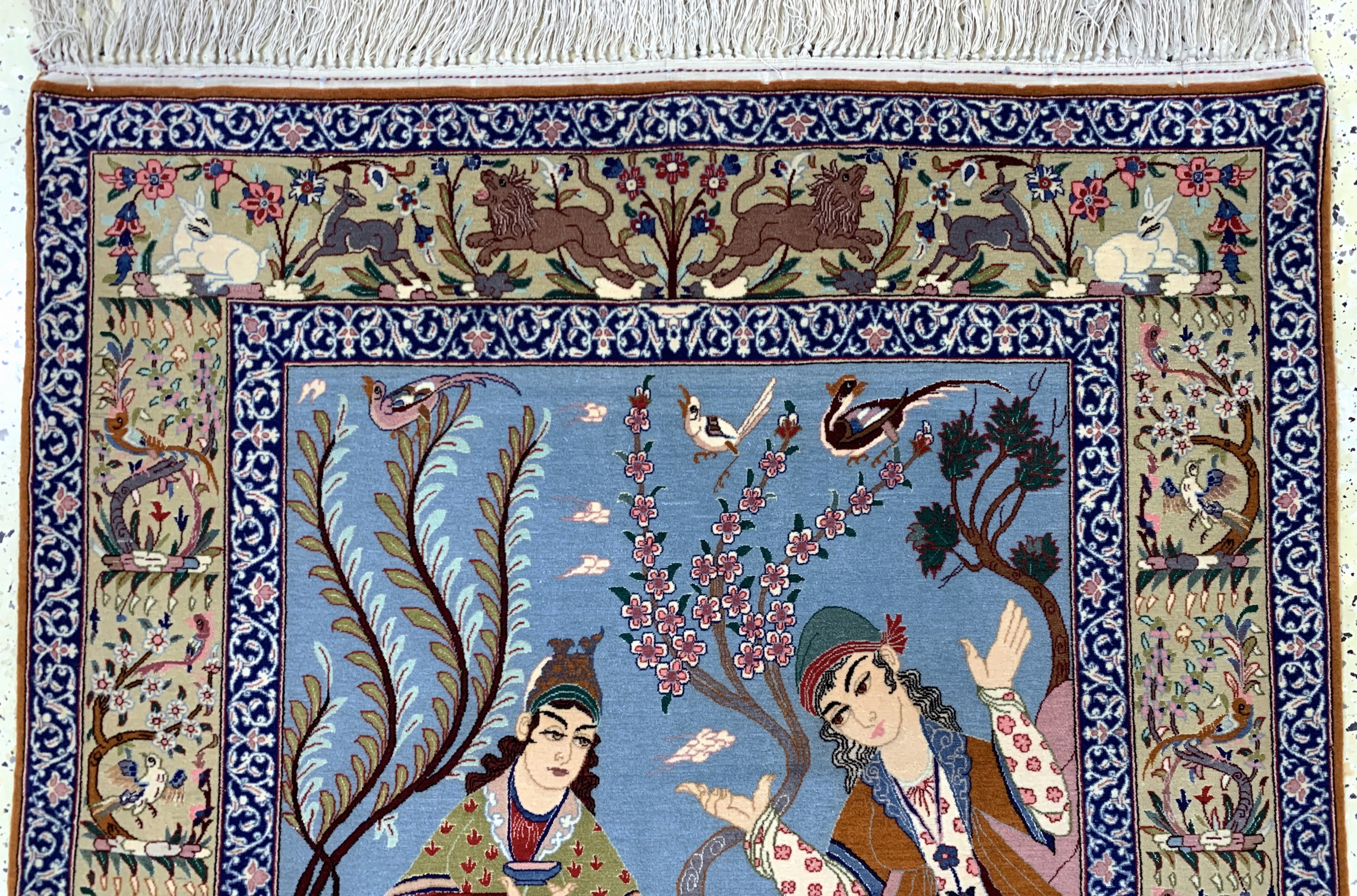 Detail a: Esfahan fein, Persien, Mitte 20.Jhd, Korkwolle mit und auf Seide, ca. 163 x 103 cm,ca. 1,0 Mio. Kn/qm, EHZ: 1-2