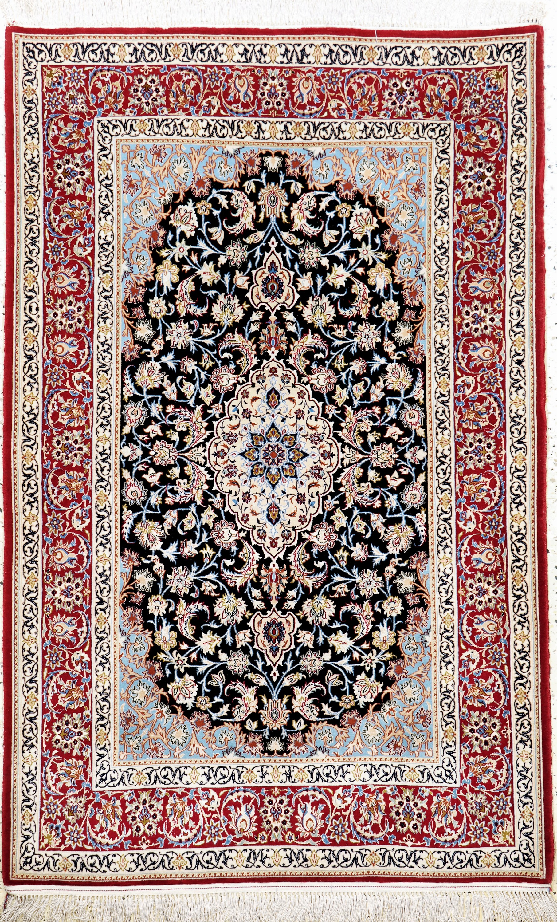 Esfahan fein, Persien, Mitte 20.Jhd, Korkwolle mit und auf Seide, ca. 175 x 108 cm,ca. 1,0 Mio. Kn/qm, EHZ: 1-2