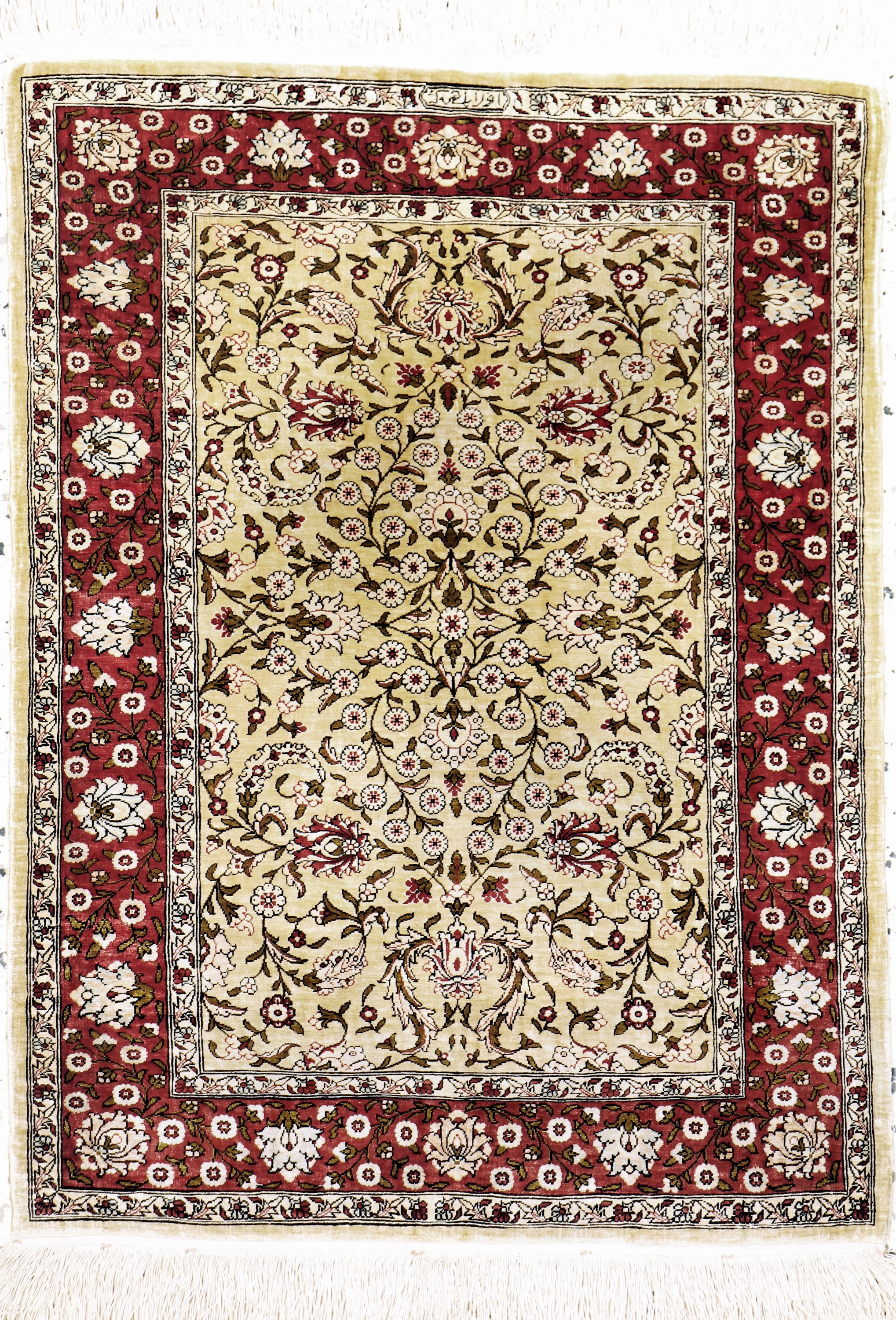 Hereke Seide fein Türkei, signiert"Özipek",Mitte 20.Jhd, reine Naturseide, ca. 85 x 63 cm, ca. 1,0 Mio. Kn/qm, EHZ: 1-2