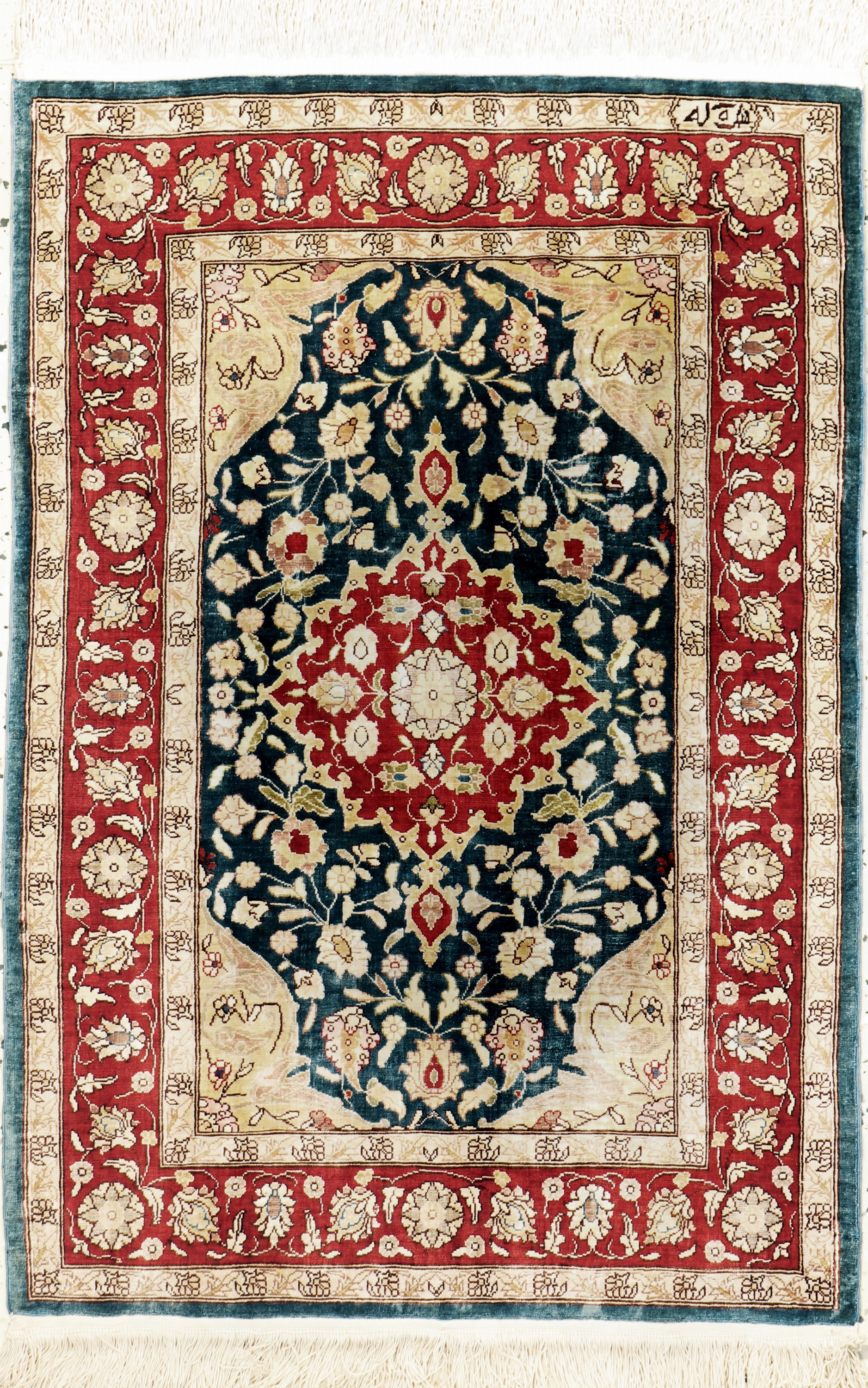 Hereke Seide fein signiert, Türkei, Mitte 20.Jhd, reine Naturseide, ca. 79 x 54 cm, ca. 1,0 Mio. Kn/qm, EHZ: 1-2