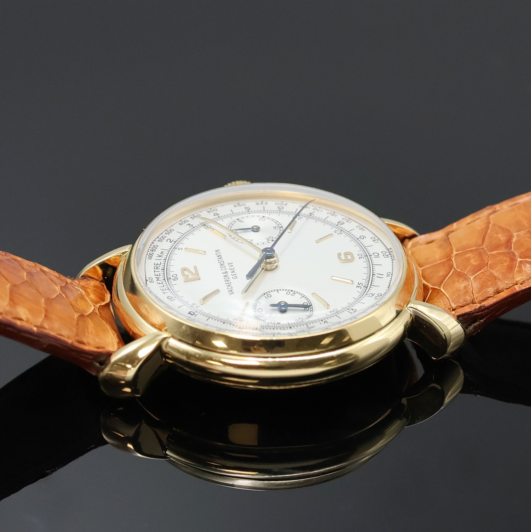 Detail c: VACHERON & CONSTANTIN seltener Herrenchronograph in GG 750/000 Referenz 4178, Schweiz um 1950, Handaufzug, 3-tlg. Geh. m. tropfenförm. ...