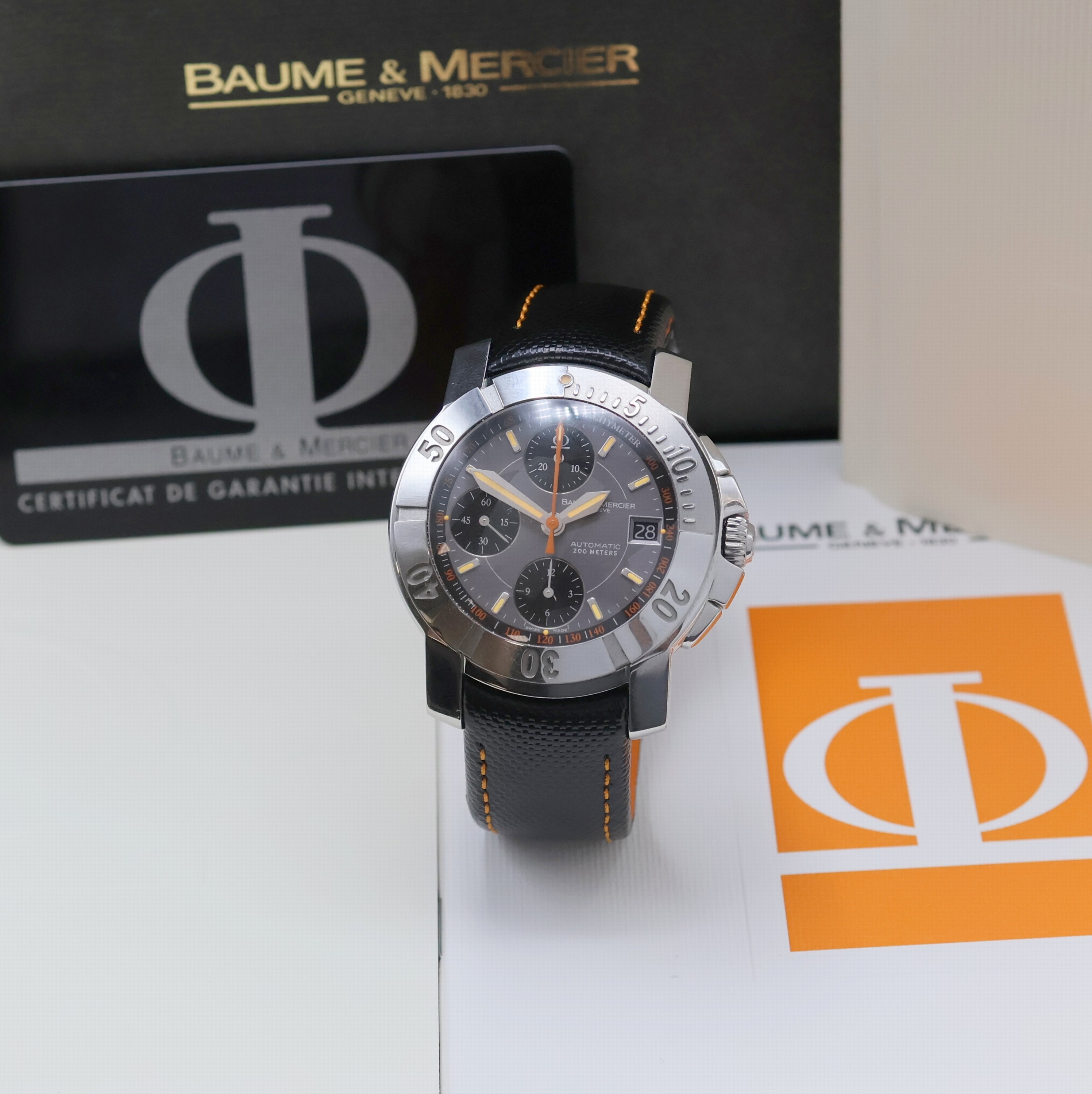 BAUME & MERCIER Armbandchronograph Capeland Referenz 65405, Schweiz verk. lt. Pap. 12/2003, Automatik, Lünette eins. rast. drehb., Boden u. Krone ...