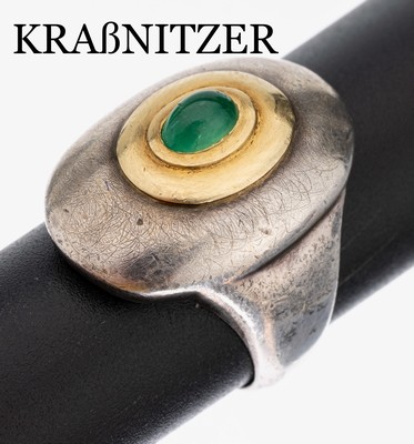 Image 26955264 - Designerring, 925er Silber und Gold, Entwurf KRAßNITZER Wiesloch, ovaler ...