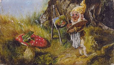 Image 26955300 - Nachfolge Heinrich Schlitt (1849-1923), Zwerg an Staffelei einen Frosch auf einem ...