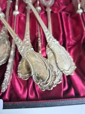 26957418g - Fischbesteck, deutsch, um 1900, 800er Silber, für 12 Personen, 12 Gabeln und 12 ...