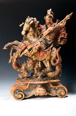Image 26957421 - Heiligenfigur, wohl Südtirol, Mitte 20. Jh., Lindenholz geschnitzt, Hl. Georg der ...