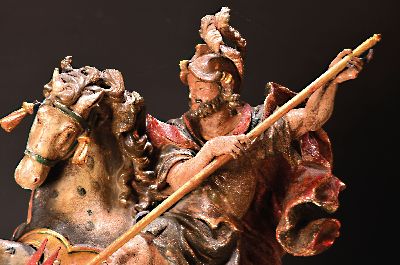 26957421b - Heiligenfigur, wohl Südtirol, Mitte 20. Jh., Lindenholz geschnitzt, Hl. Georg der ...