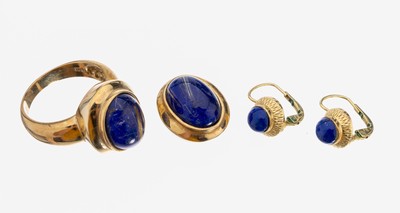 Image 26957427 - 9 kt Gold Rutilquarz-Lapislazuli-Set, GG 375/000, best. aus: 1 Ring, RW 60, und 1 ...