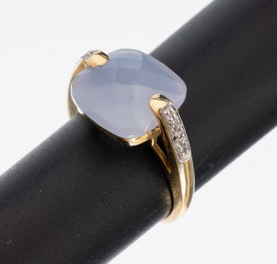 Image 26957531 - 14 kt Gold Chalcedon-Diamant-Ring, GG 585/000, quadratischer facett. Chalcedon, ...