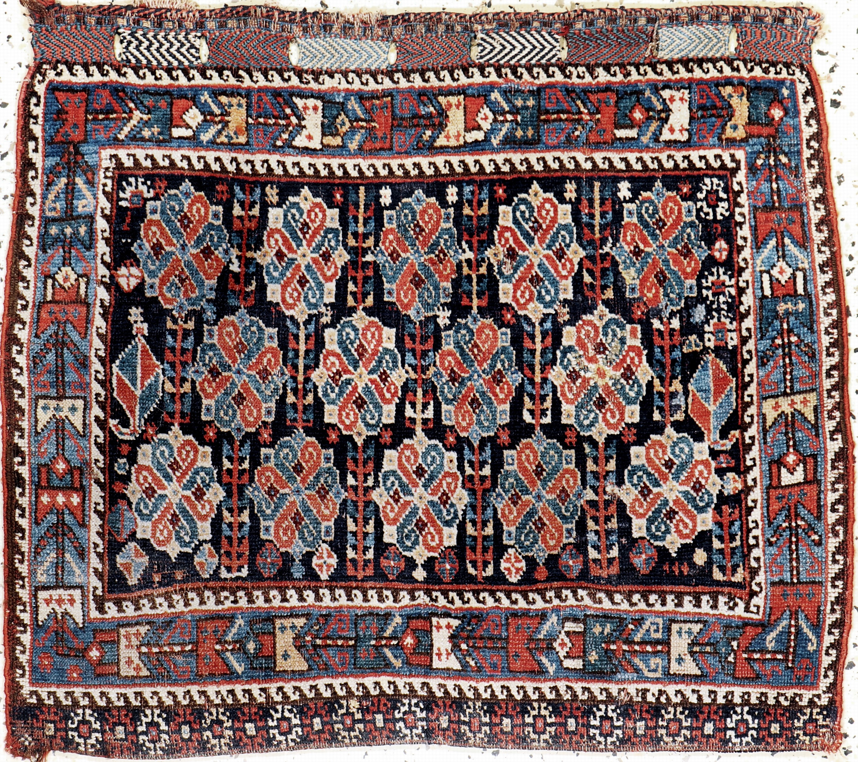 Shahsawan Taschenfront, Persien, 19.Jhd, Wolle auf Wolle, ca. 80 x 70 cm, EHZ: 4(Mottenfraß)