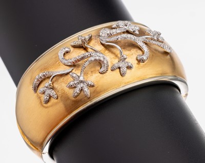 Image 18 kt Gold Diamant-Armspange, GG/WG 750/000, ital. Atelierarbeit, seidenmattiert, ...
