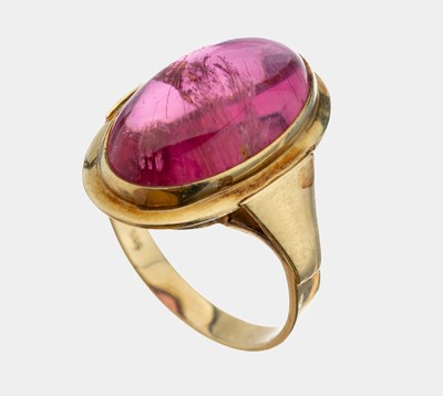 Image 26957850 - 14 kt Gold Turmalin-Ring, GG 585/000, ovaler Turmalin-Cabochon ca. 12.00 ct, RW 54, ca. ...