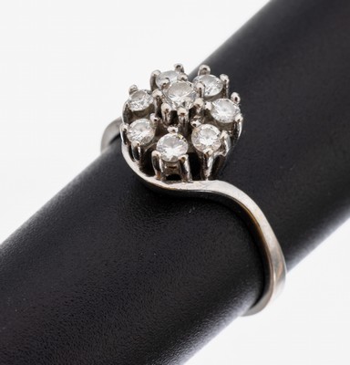 Image 26957851 - 14 kt Gold Brillant-Ring, WG 585/000, hoch aufgebauter Ringkopf, 8 Brillanten zus. ca. ...