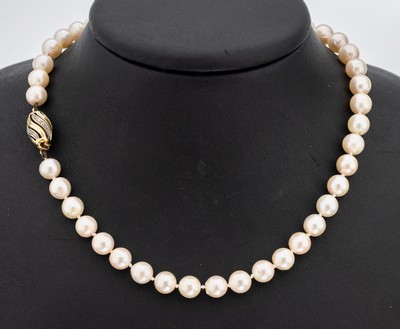 Image 26958036 - Zuchtperl-Collier mit 14 kt Gold Diamant- Schließe, GG/WG 585/000, ...