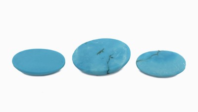 26958071a - 3 lose Türkiscabochons, ca. 46.87 ct, oval, inversch. Größen ...