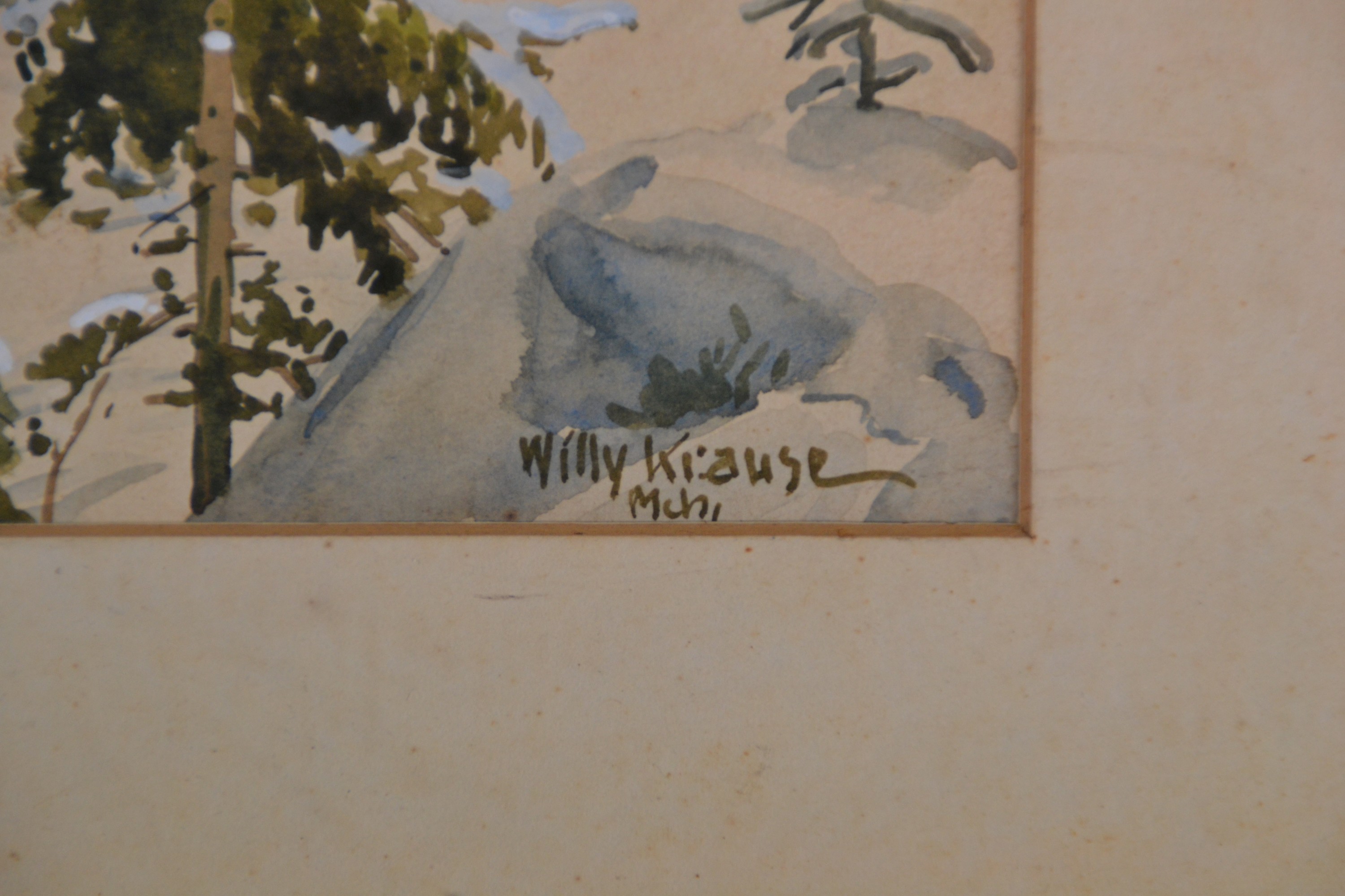 Detail a: Willy Krause, 1875-1925 München, Aquarell, Winterlandschaft, Blick auf die Benedikterwand in den Bayerischen Voralpen, rechts unten signiert, unter ...