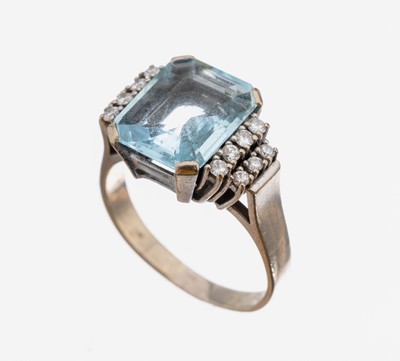Image 26958279 - 14 kt Gold Aquamarin-Brillant-Ring, WG 585/000, mittig Aquamarin im Treppenschliff ca. ...