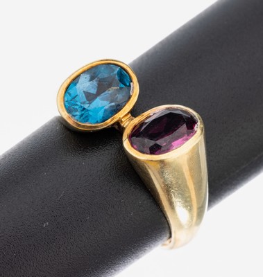 Image 26958281 - 14 kt Gold Farbstein-Ring, GG 585/000, ovalfacett. Amethyst und ovalfacett. ...