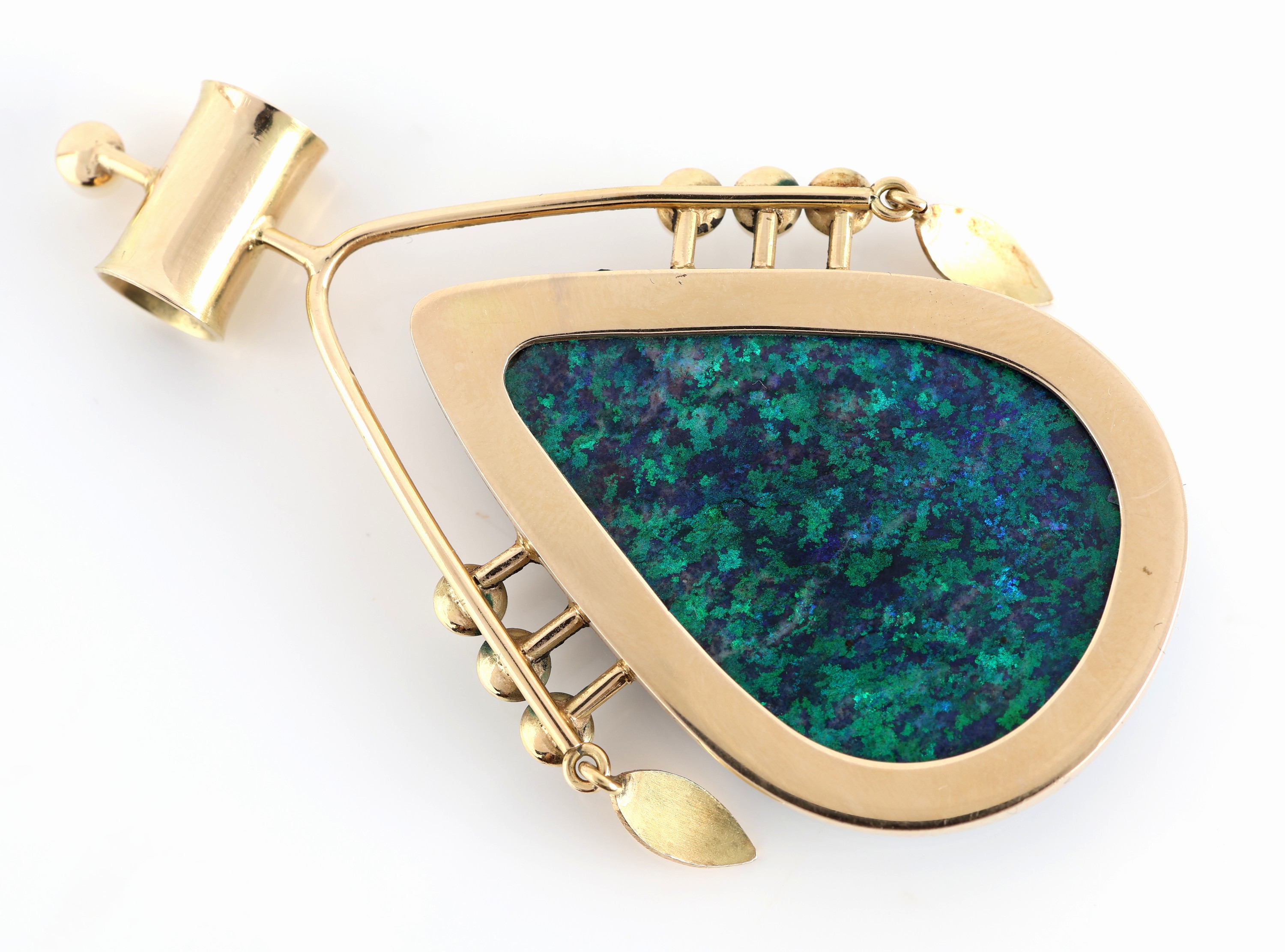 Detail b: 14 kt Gold Opal-Perl-Anhänger, GG 585/000 gepr., außergewöhnliche Gestaltung, gr. tropfenf. Opal-Cabochon mit intensivem Farbspiel in Grün-Blau ...