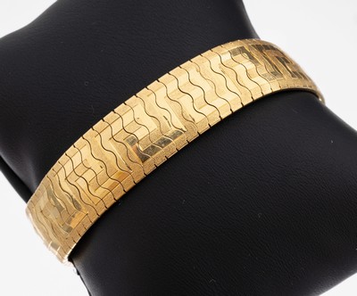 Image 26958336 - 18 kt Gold Armband, GG 750/000, part. sat.,Mäandermuster, B. ca. 1.5 cm, L. ca. 18 ...