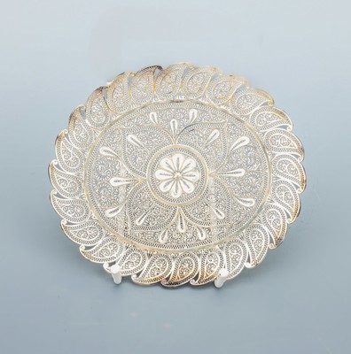 26958353a - Zierteller, wohl Indien, Silber gepr., ovale Grundform, aus aufwendiger Filigranarbeit, ...