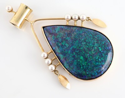 26958356a - 14 kt Gold Opal-Perl-Anhänger, GG 585/000 gepr., außergewöhnliche ...