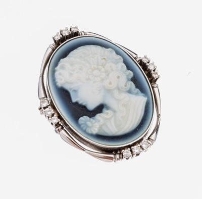 Image 14 kt Gold Lagenachat-Brillant-Brosche, WG 585/000, ovale Lagenachat-Kamee, Darstellung ...