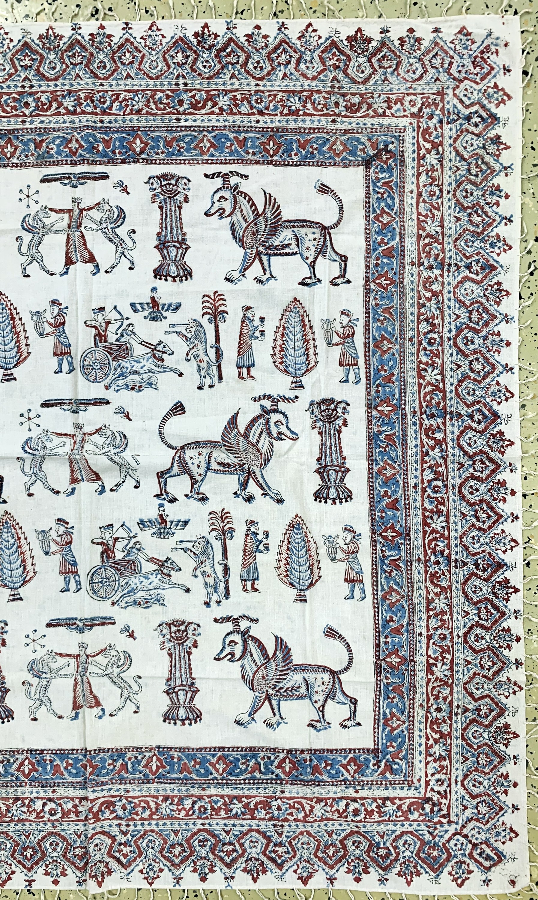 Detail k: 4 Lots Ghalamkar, Esfahan, Perisen, signiert, Mitte 20.Jhd, Stoff-bedruckt, ca. 273 x 85 cm, ca. 187.86 cm, ca. 56 x 54 cm, ca. 118 x 118 cm, ...