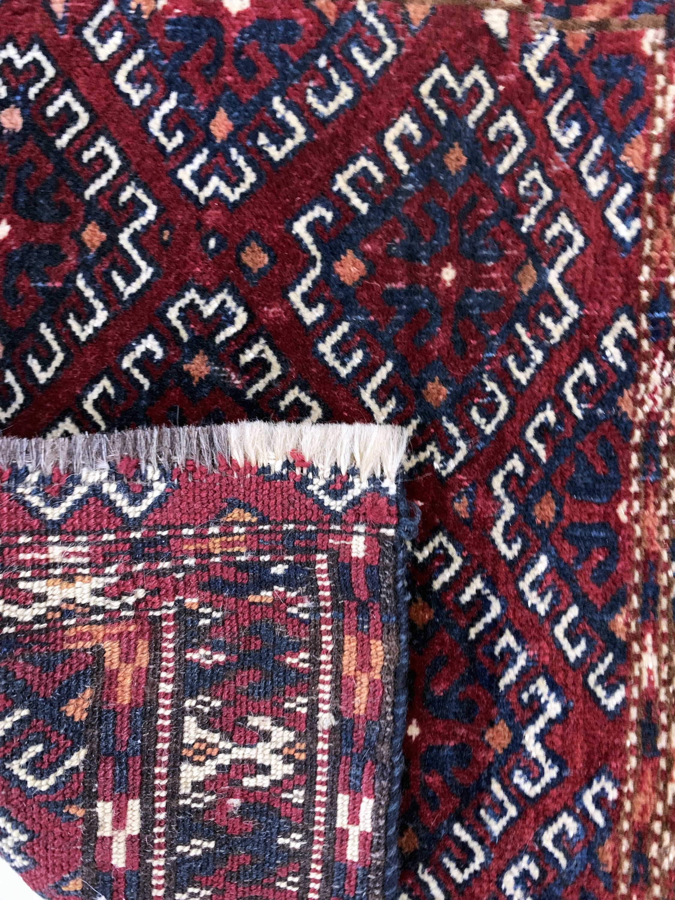 Detail d: 5 Lots antike Turkmenen, Turkmenistan, 19.Jhd, Wolle auf Wolle, Asmalyk, ca. 110 x 62cm, EHZ: 3-4