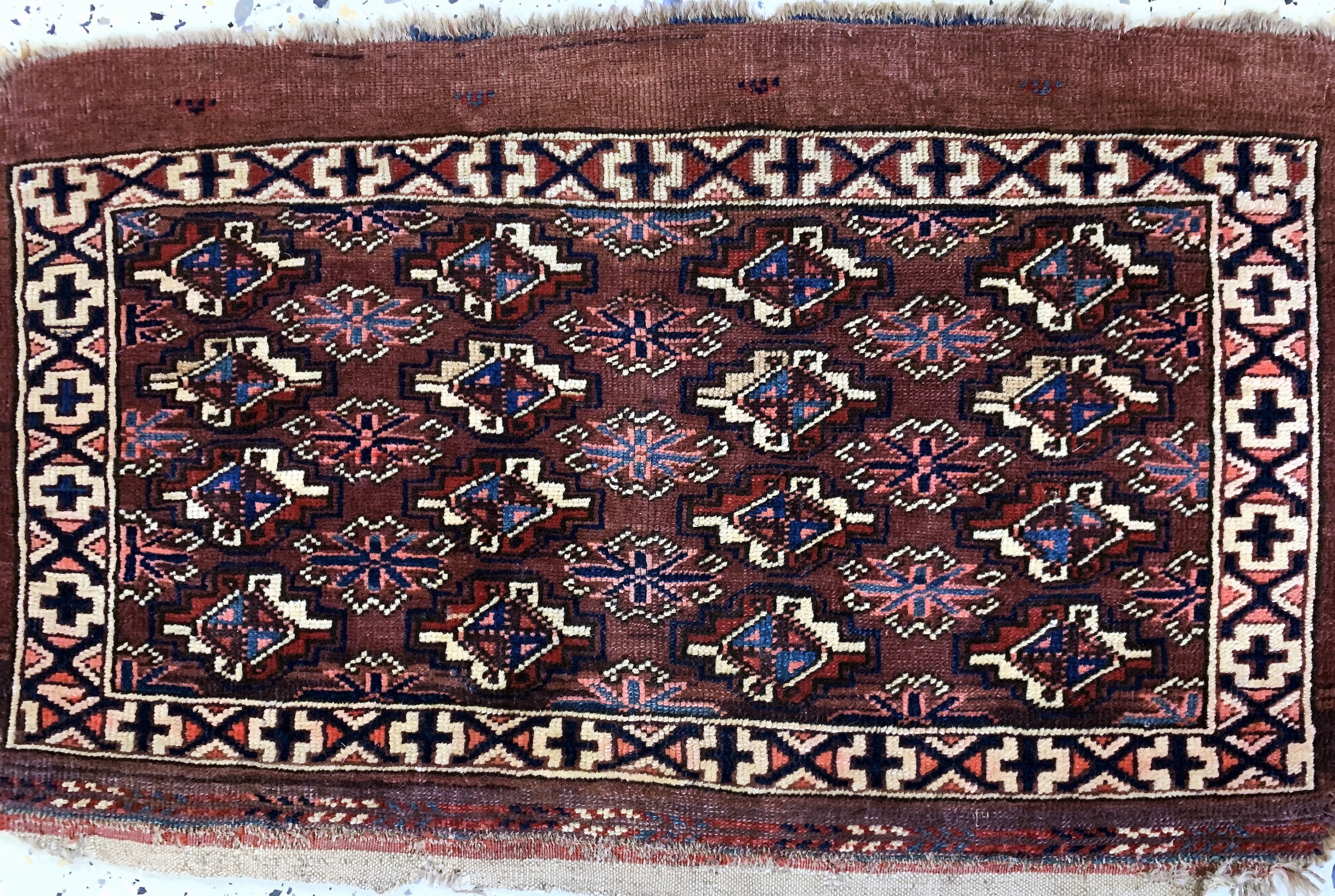 Detail e: 5 Lots antike Turkmenen, Turkmenistan, 19.Jhd, Wolle auf Wolle, Asmalyk, ca. 110 x 62cm, EHZ: 3-4
