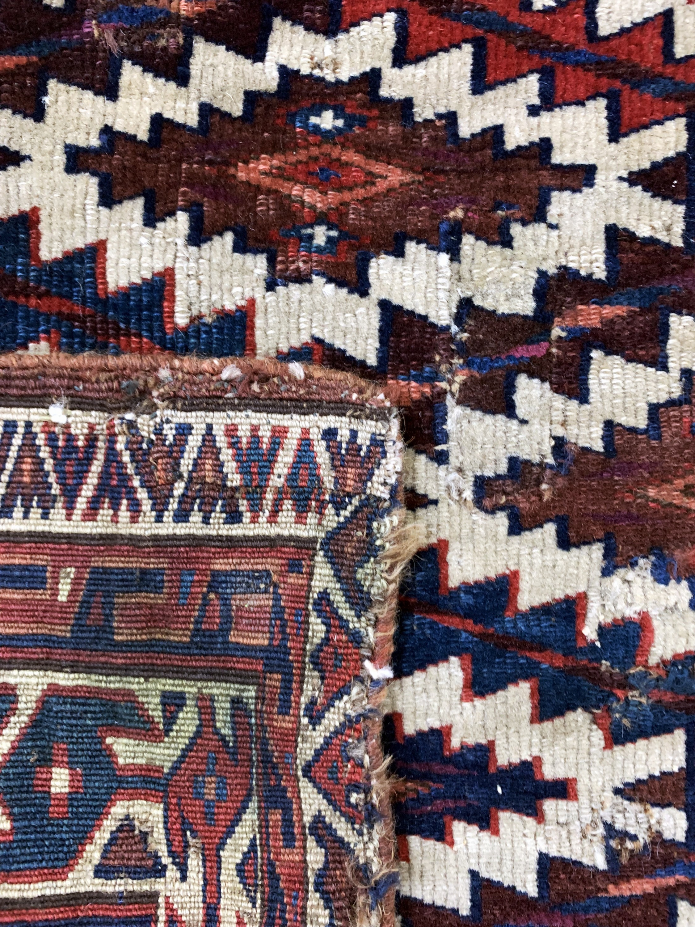 Detail l: 5 Lots antike Turkmenen, Turkmenistan, 19.Jhd, Wolle auf Wolle, Asmalyk, ca. 110 x 62cm, EHZ: 3-4