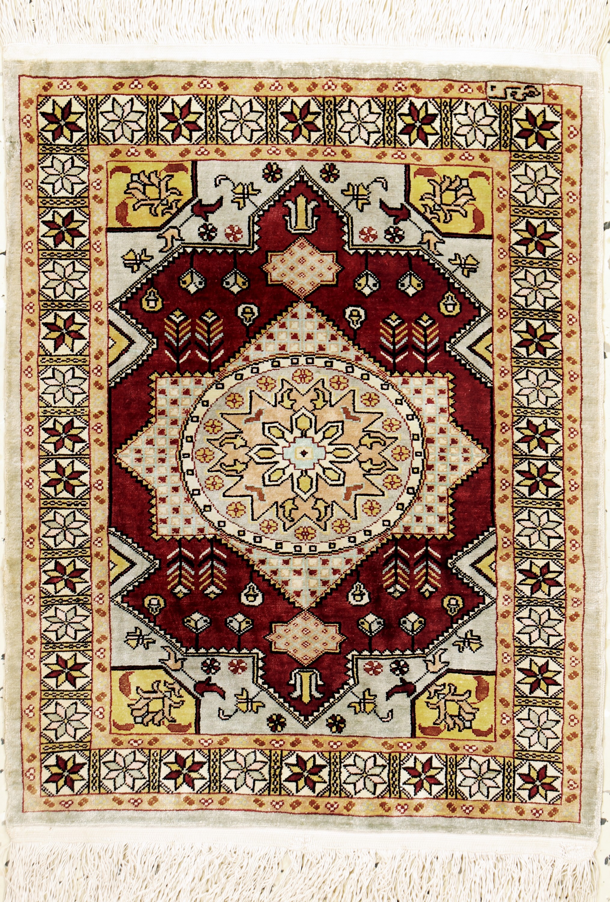 Hereke Seide, signiert, Türkei, Mitte 20.Jhd, reine Naturseide, ca. 48 x 37 cm, ca. 1,0 Mio. Kn/qm, EHZ: 1-2
