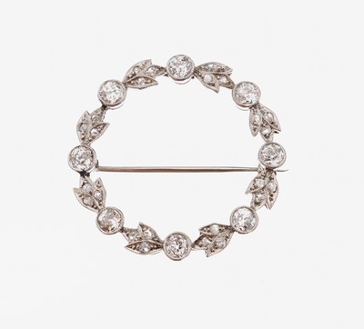 Image 26958409 - 18 kt Gold Diamant-Brosche, WG 750/000, floraler Kranz, 8 Altschliffdiamanten und 24 ...